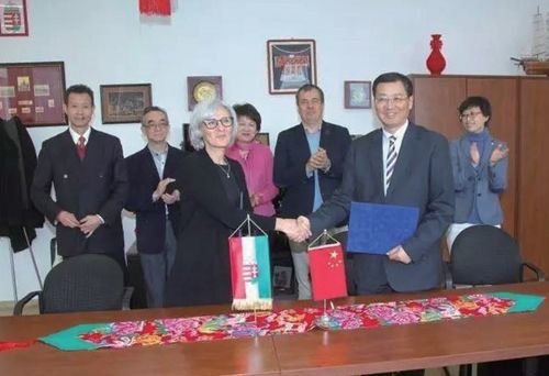 上海外高桥自贸区联合发展公司副总经理龚建波与匈中双语学校校长埃尔
